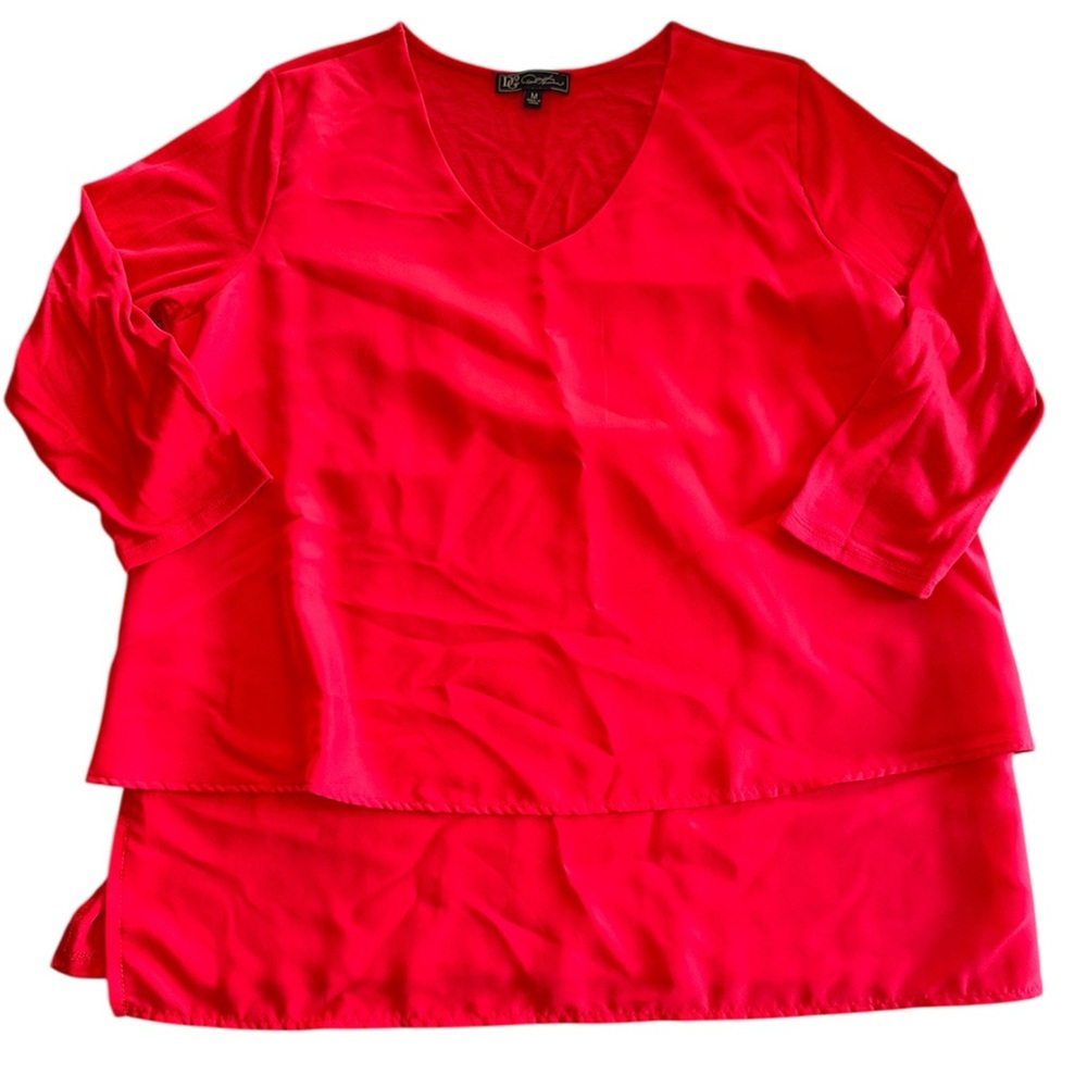 DG2 by Diane Gilman Vibrant Red V-Neck Quarter Sleeve Blouse M